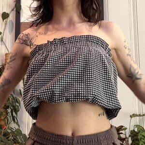 vintage deadstock fabric handmade black and white checked gingham tube top